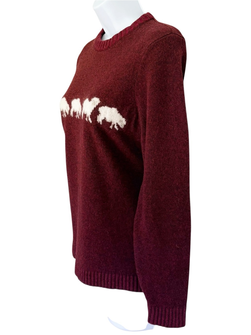 WOOLRICH 100% Lambswool Sheep Crewneck Sweater Burgundy Medium - Picture 2 of 9